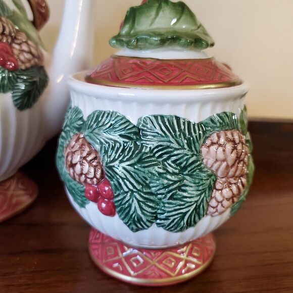 Fitz and Floyd Christmas Rose Hand Painted Tea Set 1995 - Picture 9 of 15